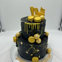 Two Tier Black & Gold Luxe Cake