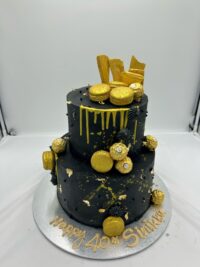 Two Tier Black & Gold Luxe Cake