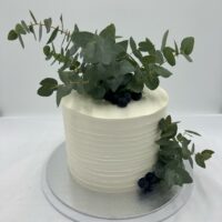 Plain Texture Cake With Eucalyptus Arrangement