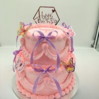 2 Tier Butterfly Ribbon Cake
